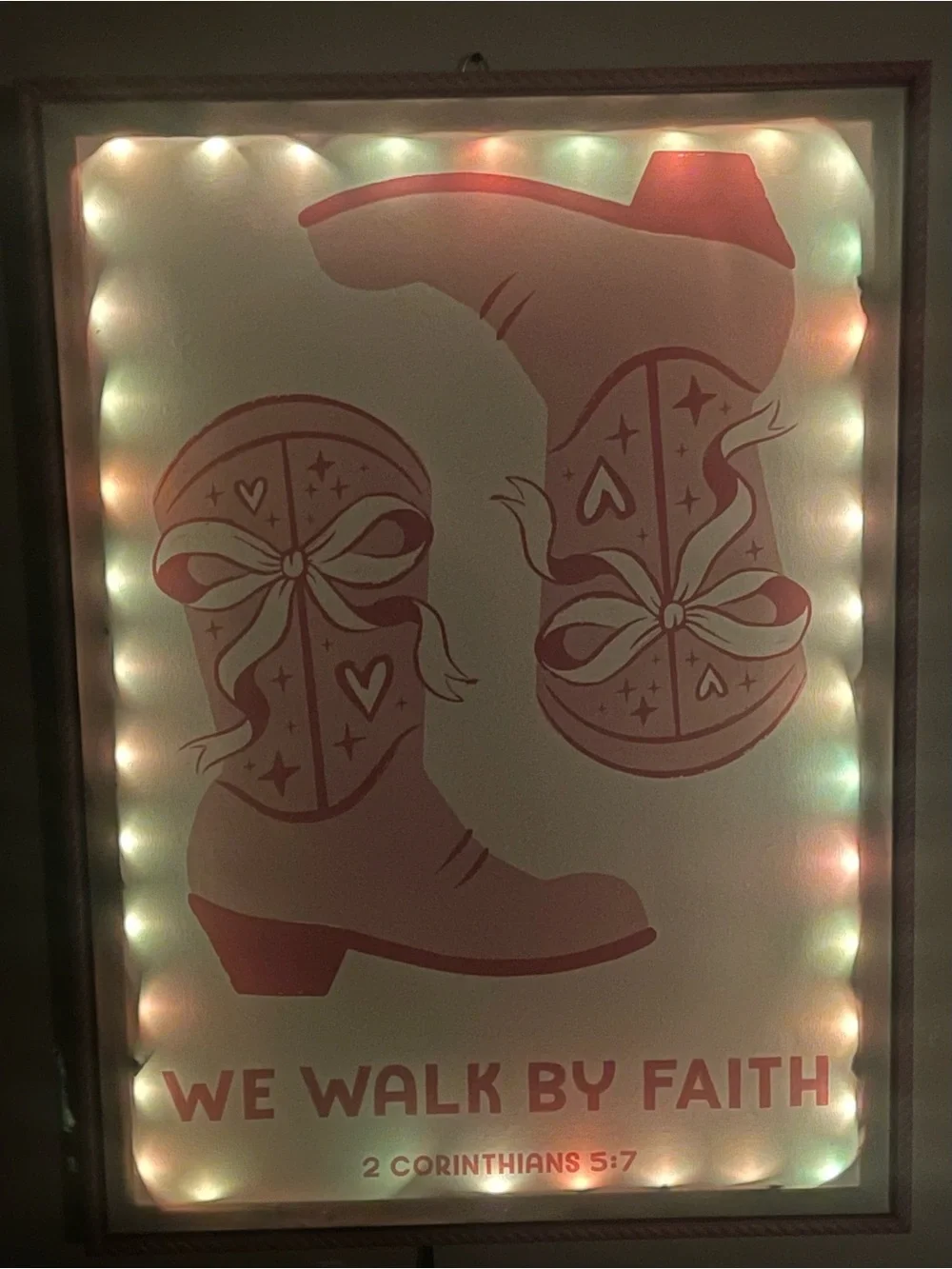 Pink Cowboy Boots Faith Wall Art with LED Lights